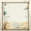 a painting of a desert landscape with balloons and other objects Royalty Free Stock Photo