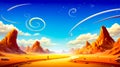 Painting of desert scene with man standing in the middle of the desert. Generative AI Royalty Free Stock Photo