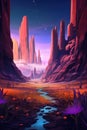 A painting of a desert with a stream running through it. Generative AI image. Royalty Free Stock Photo
