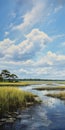 Lively Coastal Marsh Painting In The Style Of Greg Hildebrandt