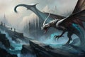 Fantasy evil dragon portrait. Surreal artwork of danger dragon from medieval mythology