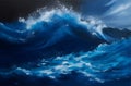 A painting of a dramatic crashing wave