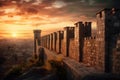 Painting of a drawing of the famous Roman wall of the City of Avila in Spain. Royalty Free Stock Photo