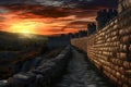 Painting of a drawing of the famous Roman wall of the City of Avila in Spain. Royalty Free Stock Photo