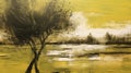 Romantic Vienna Lager Abstract Landscape: Olive And Gold Monochrome Painting