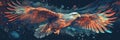 A painting of an eagle flying through the air. Generative AI image.