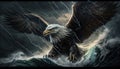 a painting of an eagle in the middle of a storm