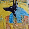 Painting of Egyptian god of Anubis in the Valley of Kings in Luxor, Egypt