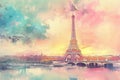 a painting of the Eiffel tower in Paris, France. generative ai Royalty Free Stock Photo