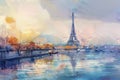 a painting of the Eiffel tower in Paris, France. generative ai Royalty Free Stock Photo