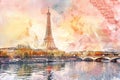 a painting of the Eiffel tower in Paris, France. generative ai Royalty Free Stock Photo