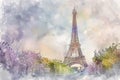 a painting of the Eiffel tower in Paris, France. generative ai Royalty Free Stock Photo