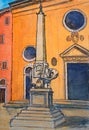 Painting of Elephant and Obelisk on Piazza della Minerva in Rome