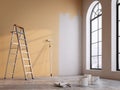 Painting empty room wall in brown color.Concept for home renovation. Royalty Free Stock Photo