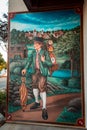 Painting on the entrance of a clock shop in Frakenmuth Michigan