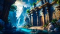 Painting of fantasy setting with waterfall. Generative AI Royalty Free Stock Photo