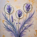 Sculptural Painting Of Lavender Flowers On Beige Ground