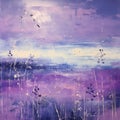 Dreamy Purple Landscape Painting With Birds In The Sky