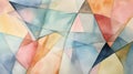 Soft Cubism Watercolor Painting With Colored Strips And Triangles