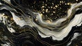 a painting featuring gold lines and iridescence, reminiscent of intricate black and white illustrations, with flowing