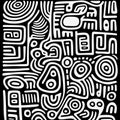 Minimalist Black And White Doodle Poster Inspired By Pre-columbian Art