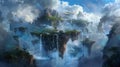 Majestic Waterfall Surrounded by Clouds