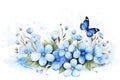 A painting featuring vibrant blue flowers