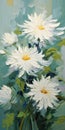 Energetic Impasto: White Dahlias Oil Painting With Multilayered Sculpted Beauty