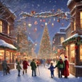 Painting of Festive Christmas Market Street Painting