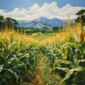 A painting of a field of corn