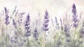 a painting of a field of lavender flowers with a sky background Royalty Free Stock Photo