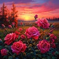 a painting of a field of roses