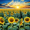 painting of field of sunflowers with a