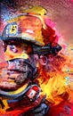 Painting of comics style fireman character