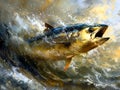 A painting of a fish jumping out of the water Royalty Free Stock Photo