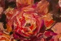 Painting flower canvas background - Oil painting close-up flower. Big red violet flowers rose peony closeup macro on canvas.