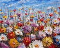 Painting of flowers,beautiful field flowers on canvas