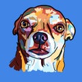 Painting of funny face of chihuahua dog on blue background Royalty Free Stock Photo