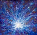 Painting Galaxy in space, Blue cosmic glow, beauty of universe, cloud of star, blur background, illustration artwork canvas.