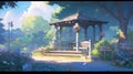 A painting of a gazebo in a park. Generative AI image.