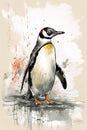Painting of gentoo penguin on clean background. Bird. Wildlife Animals. Illustration, Generative AI