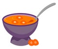 Painting of a giant purple bowl filled with carrot soup vector or color illustration