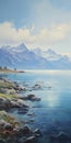 Coastline And Mountain Painting In Native American Art Style