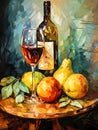 A Painting Of A Glass Of Wine And Fruit Royalty Free Stock Photo