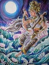 Painting of Balinese and Javanese Dewi Saraswati