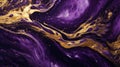 A painting of gold and purple swirls on a purple background. Generative ai