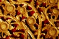 Painting golden flower and red background local ornament carving wooden with Thai style design