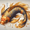 A painting of golden koi fish, in chinese ancient style, with top down view, wallart design, artistic, beautiful, unique