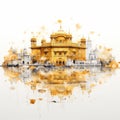 painting of golden temple in amritsar on white background