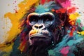 Painting of a gorilla monkey with beautiful bright colors. Wildlife Animals